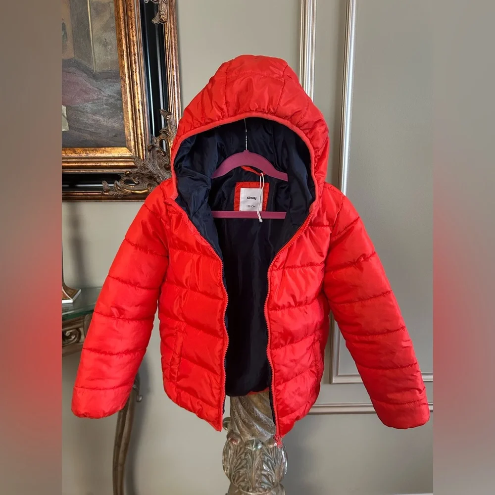 Sinsay Red Hooded Puffer Jacket Lightweight Winter Coat Girls 7-8 128 CM